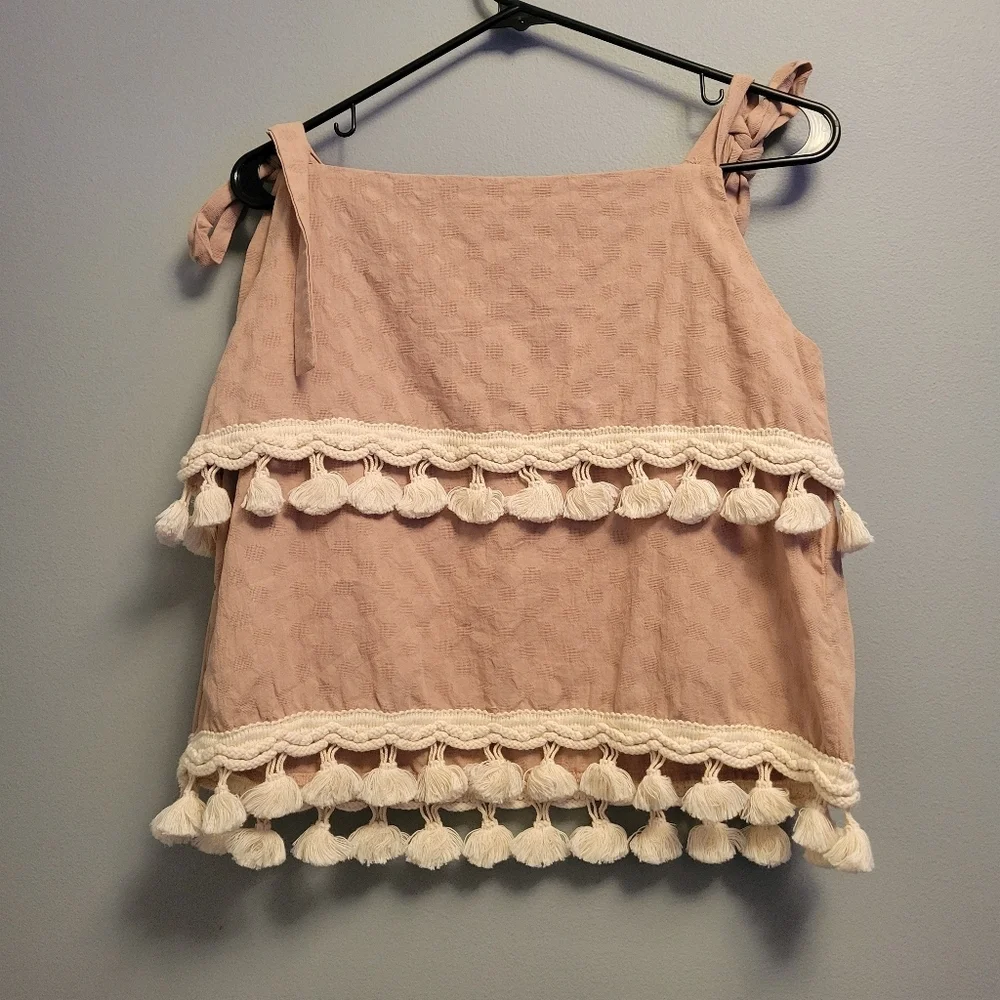 &Merci Boho Cotton Knit Tassel Tie Strap Top Women’s Large Beach Rot - Picture 4 of 8
